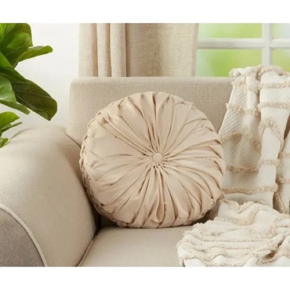 Anthropologie Velvet Pleated Round Pillow (mauve)